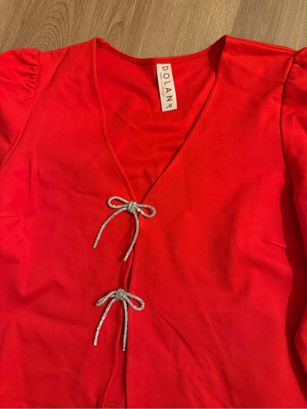 Anthropologie Red V-Neck Tie-Front Blouse - Picture 12 of 13